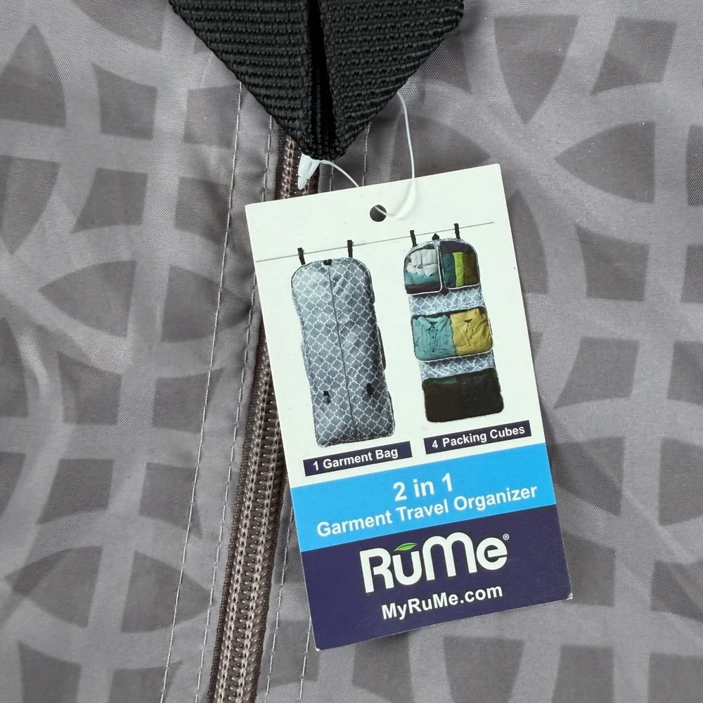 RuMe 2-in-1 Garment Travel Organizer Grey Geometric Hanging Packing Cubes Bag